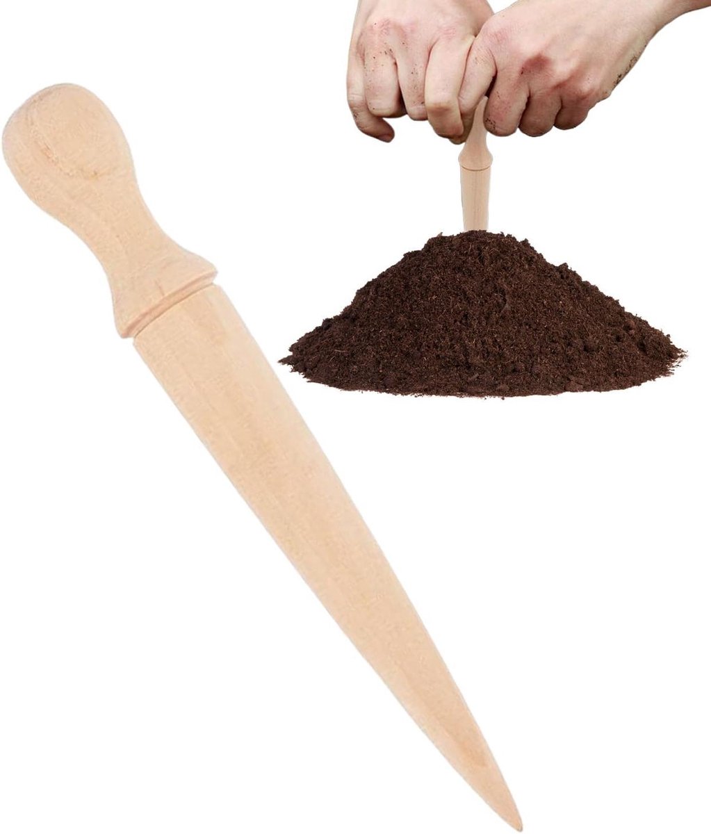Houten Tuin Dibber - Plantensteker Zaaitool - Planten en Zaaien - Ergonomisch Ontwerp - 14.8 cm - Houtkleur