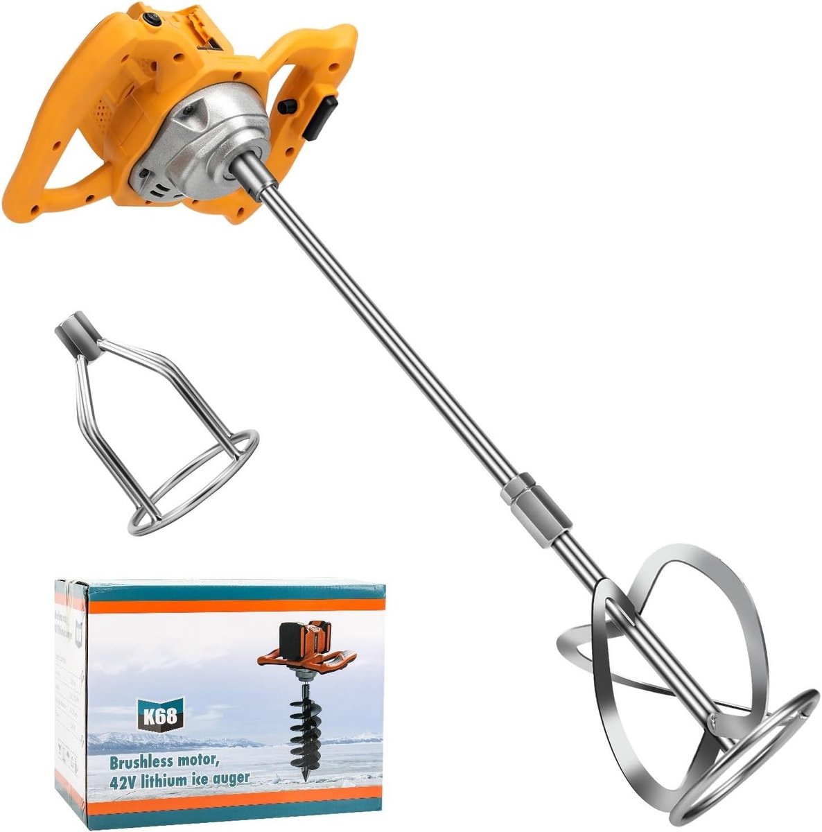 Accu Roerapparaat - Mortelmixer Betonmixer - Materiaal Mengen - Borstelloze Motor - M14 Schroefdraad - Grijs