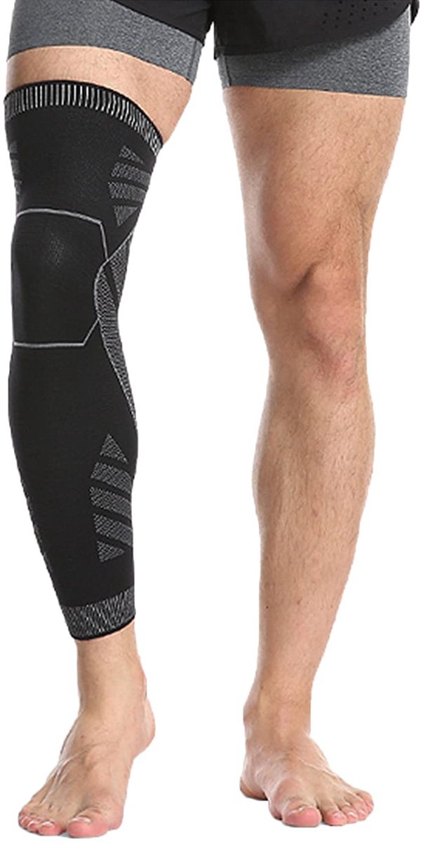 Kniebandage beenmouw over de volledige lengte, antislip en ademende fietslegging voor sport, hardlopen, fietsen, joggen, fitness, basketbal (een paar, XL)