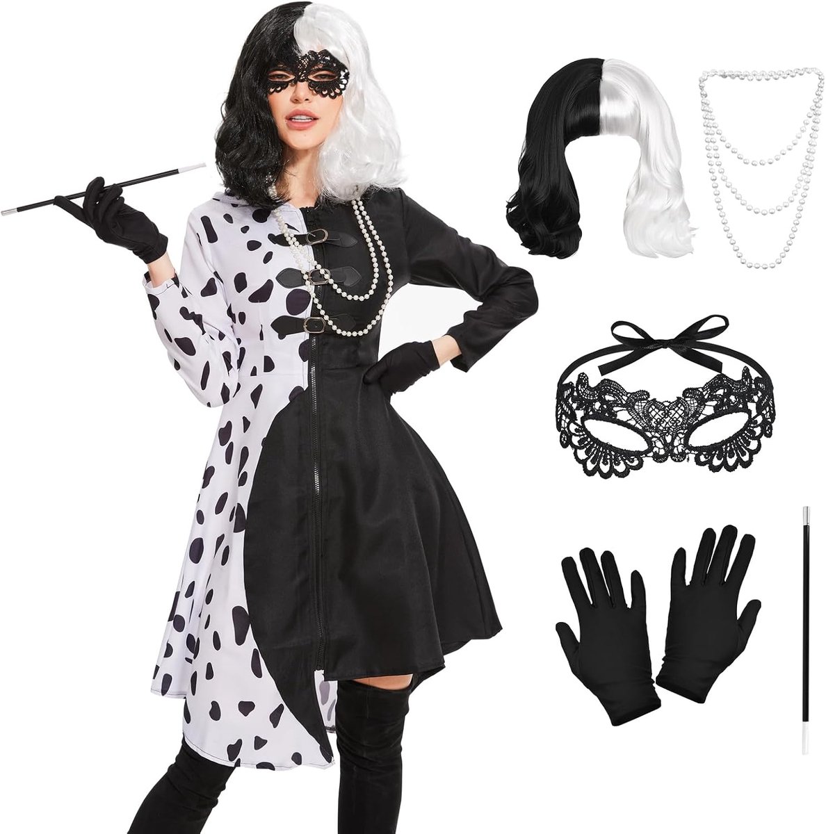 Devil kostuum voor dames, 6 stuks, Cruella Devil kostuum voor dames