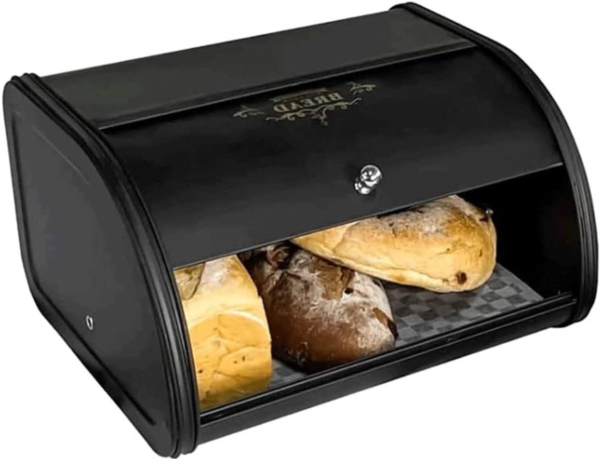 Broodtrommel - Brooddoos - Brood Vers Houden - Slim Schuifdeksel - 30x25x15 cm - Zwart