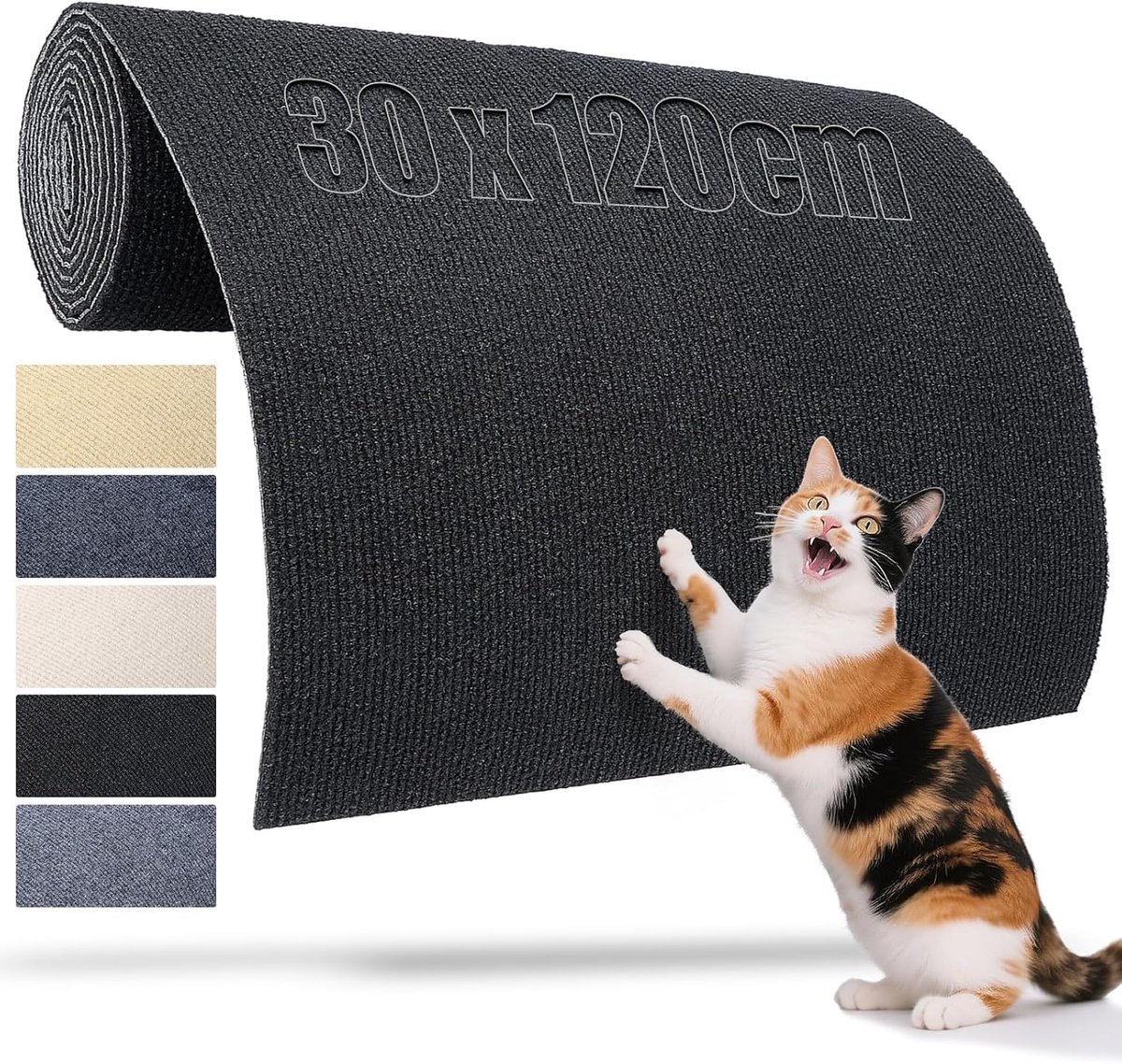 zelfklevende kattenkrabmat, 120 x 30 cm, krabmuur, zwart