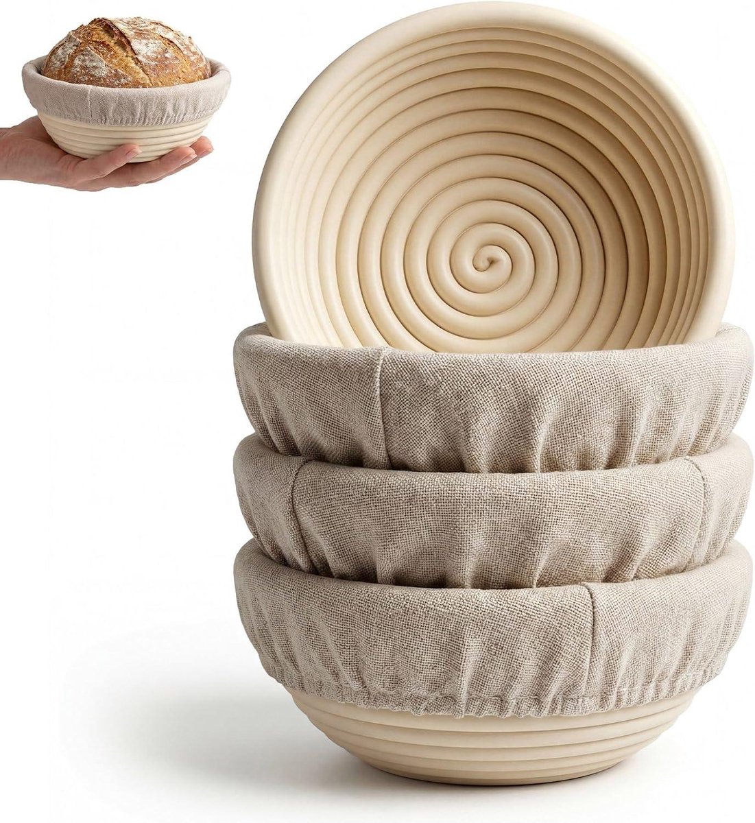 Mini Banneton Broodmandjes - Rijsmanden Sourdough - Brood Bakken - Vaatwasserbestendig - 4 stuks 13 cm - Assorti