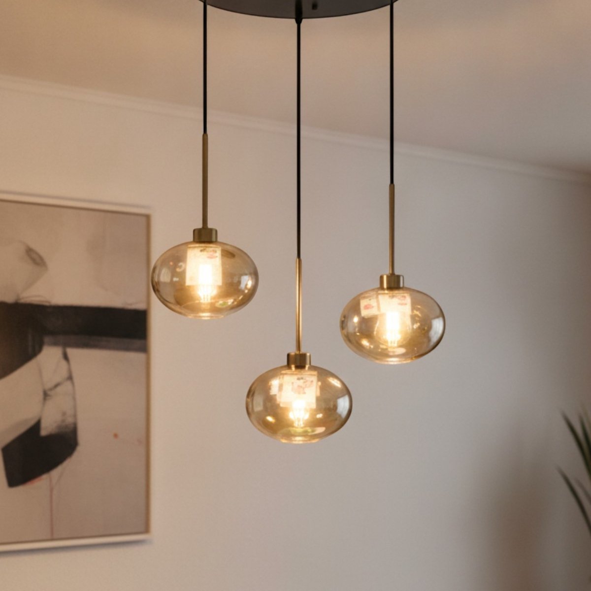 Bamyum Solvia hanglamp, industriële Modern stijl, Ø32 cm, honingkleur metalen lamp