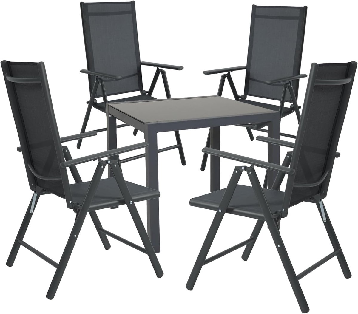 Set tuintafel met 4 stoelen, hoge rugleuning, inklapbaar