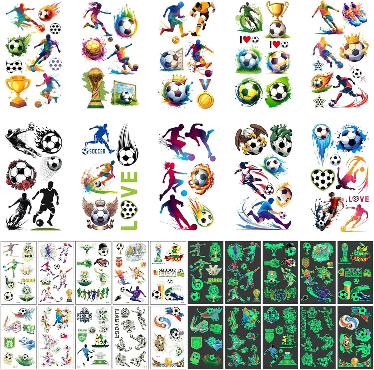 Tijdelijke Tatoeages Voor Kinderen 20 Vellen Verjaardagsdecoratie Voetbal Tijdelijke Stickers Tatoeage Lichinige Coole Tatoeages Kinderen Voetbalfeestje Voor Jongens En Meisjes Cadeau