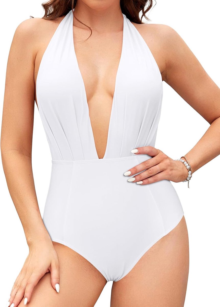 Dames Eendelige Badpak Diepe V-hals Verstelbaar Halter Badpak Sexy