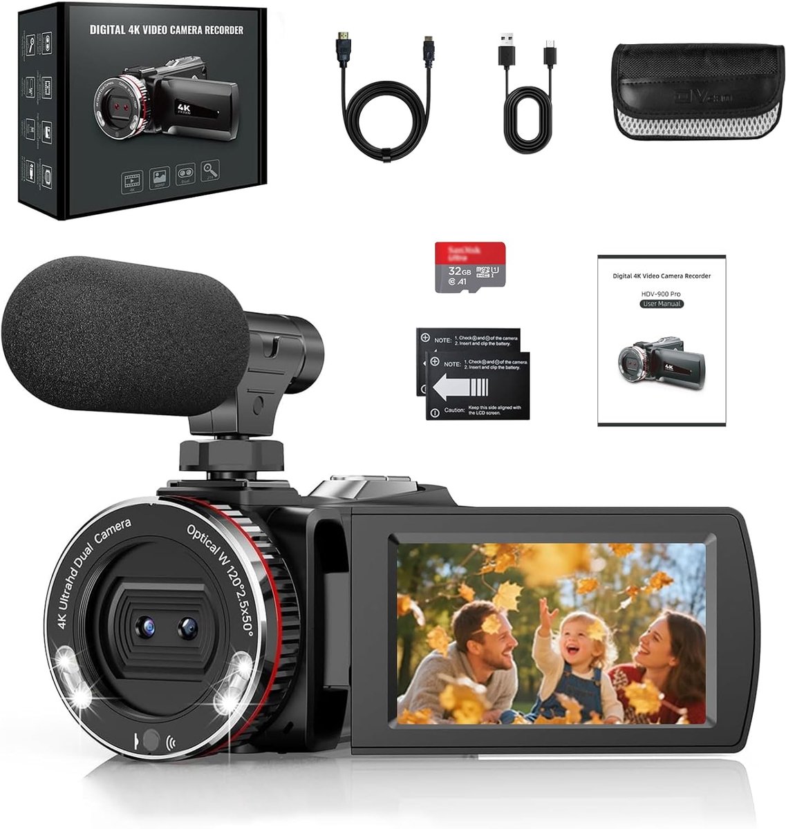 4K 48Mp Camcorder 21x Digitale Zoom 3,0'' 270° Scherm Vlogging Camera