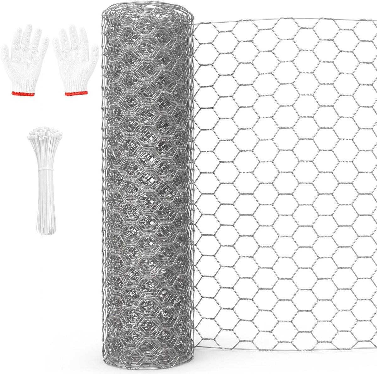 woelmuizengaas, gaas, geschikt voor tuinhek, konijnengaas, kippendraad (12 m x 40 cm, draaddikte 2,5 x 1,5 mm), 1 paar handschoenen