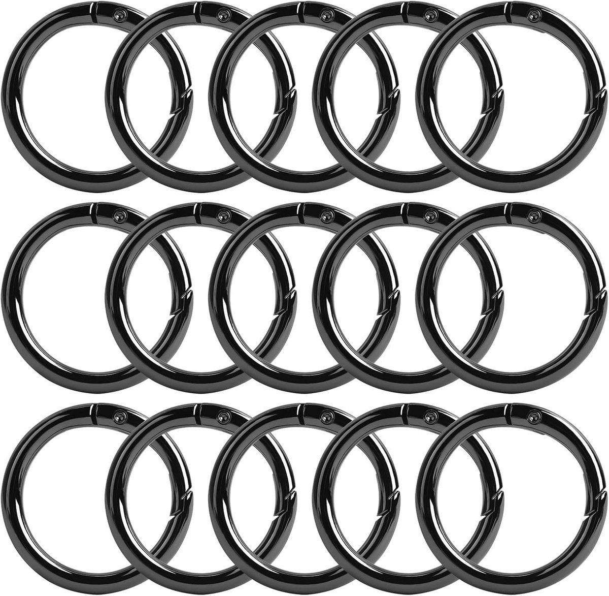 Set van 15 ronde karabijnhaken, 33 mm, veergespen van zinklegering