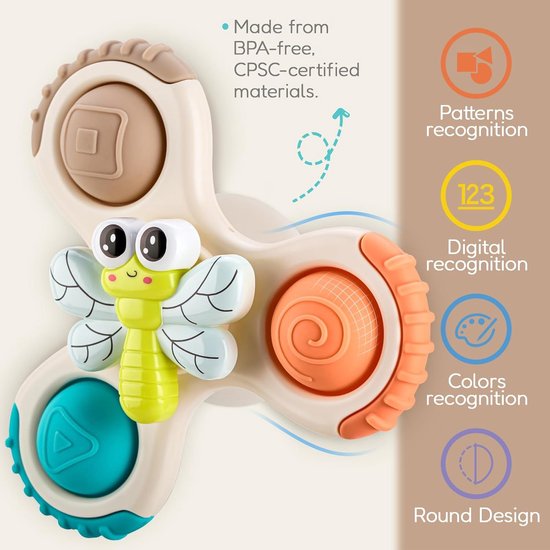 lerrbo 3Pcs Zuignap Spinner Speelgoed voor 1 Jaar Oud Jongen Meisje — afbeelding 2