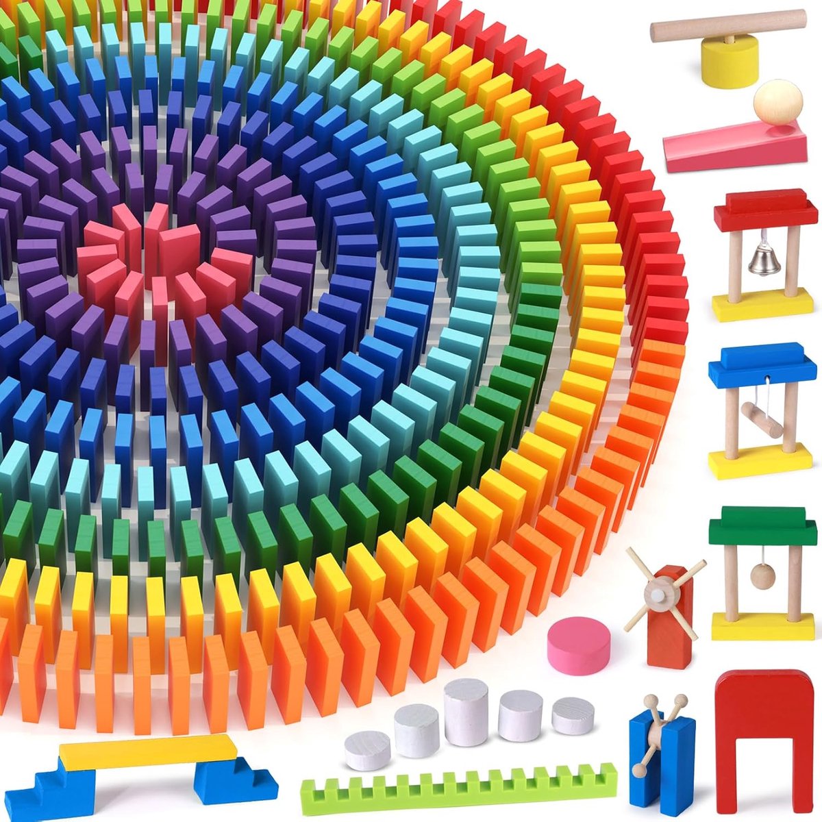 Domino van hout, Domino spel, bouwstenen van hout, kleurrijk met tas, handleiding (mogelijk niet beschikbaar in het Nederlands), racespel, educatief speelgoed voor kinderen en volwassenen