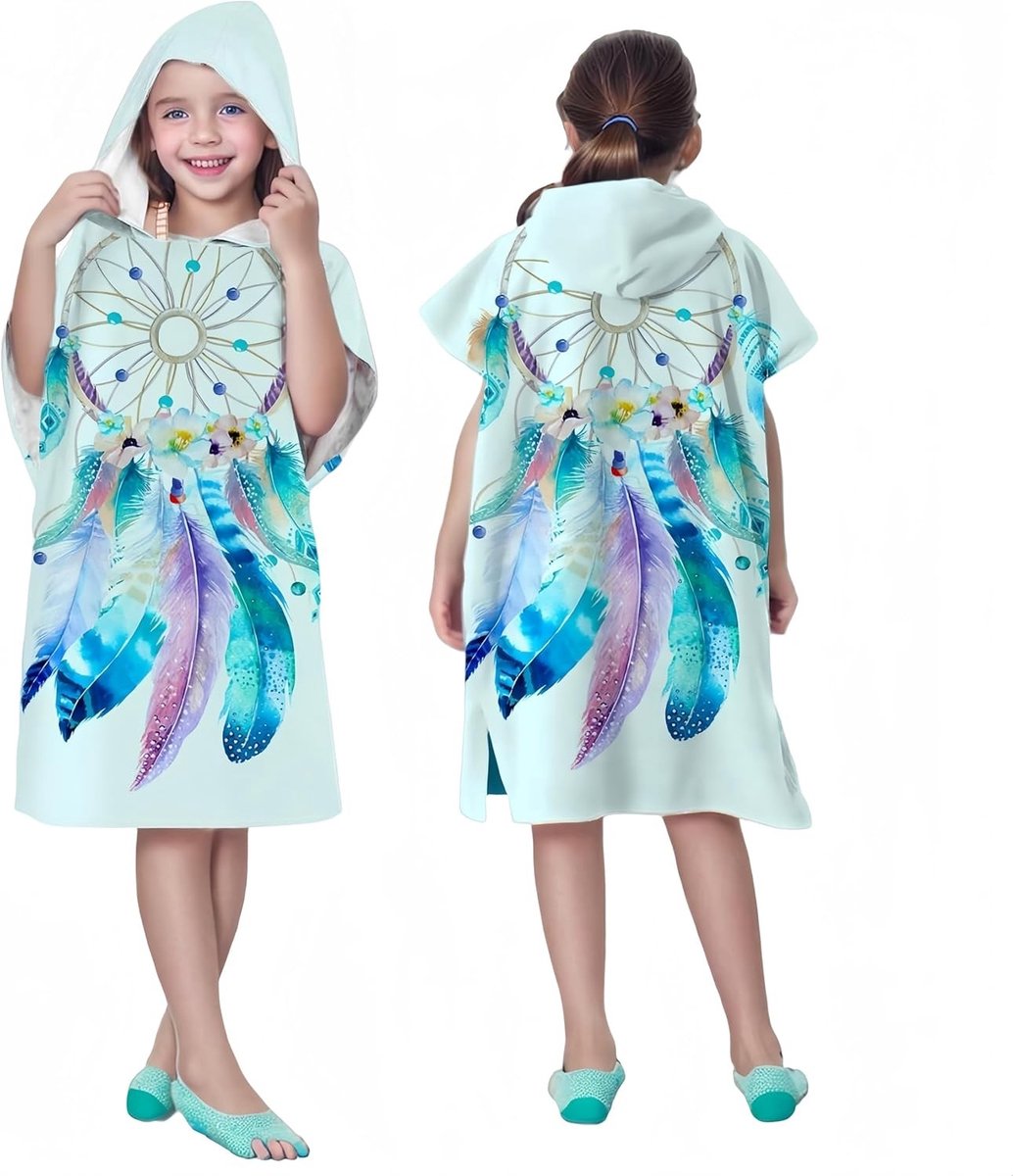 Kids Poncho voor Bad, Zwemmen en Surfen - Microfiber Badcape met Capuchon, Ideaal voor Jongens en Meisjes, 75x60cm, Sneldrogend en Lichtgewicht