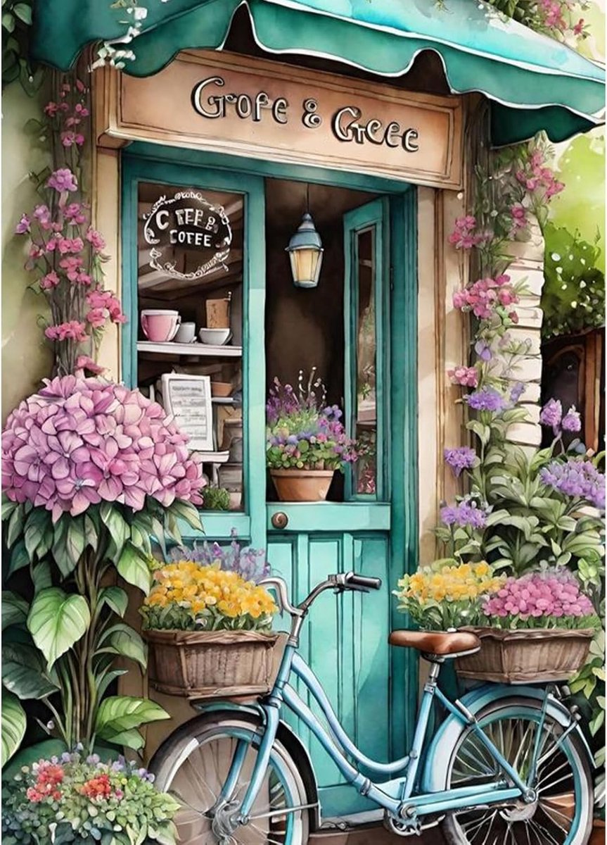 5D Diamond Painting Cafe Diamond Art Kits voor Volwassenen, Ronde