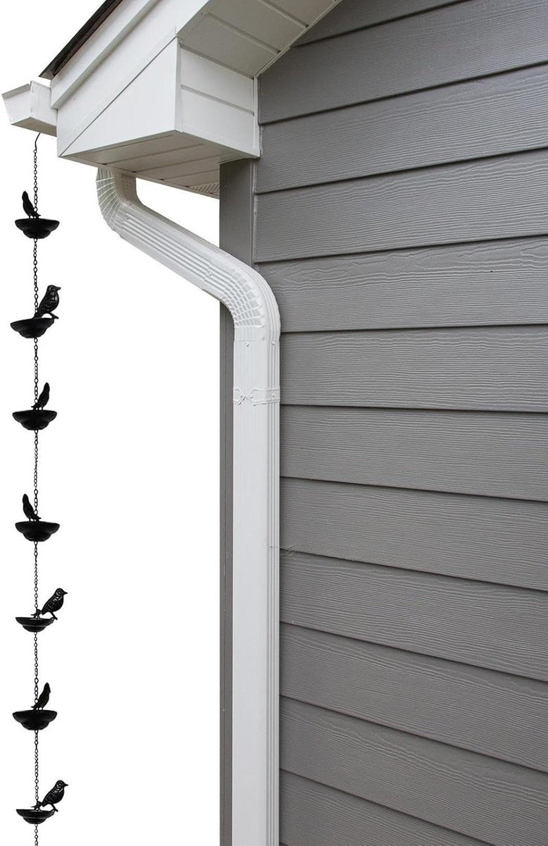 Regenketting met Vogels - Waterafvoer Ketting - Decoratieve Waterafvoer - Roestbestendig Metaal - 100 cm - Zwart