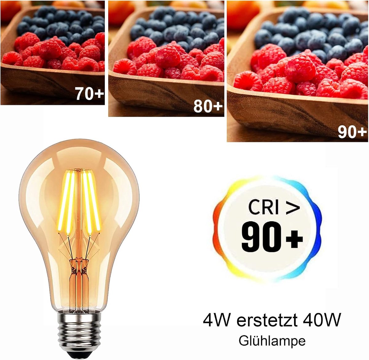 LED Lamp, LED Lamp 4W (40W equivalent) A60 Edison Vintage Lampe LED E27 Retro LED gloeilamp Warm Licht 2700K - Amber, 6-Pack