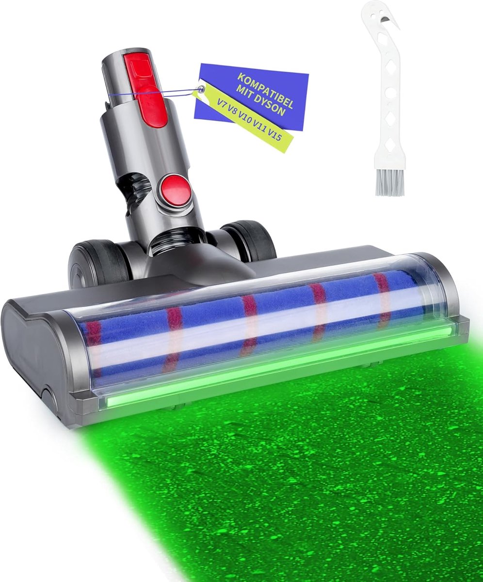 Borstel voor Dyson V7, V8, V10, V11, V15 met groen ledlicht, zachte wals, vloerborstel, geschikt voor harde vloeren en laagpolige tapijten, stofzuigeraccessoires, reserveborstel (zachte borstel)