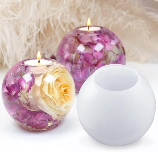 2pcs Tealight Candle Holder Resin Molds, Sphere Candlestick Silicone Molds, Resin Epoxy Votive Candle Holder Molds Silicone for DIY Home Décor (2 Pcs Sphere Mold) — afbeelding 3