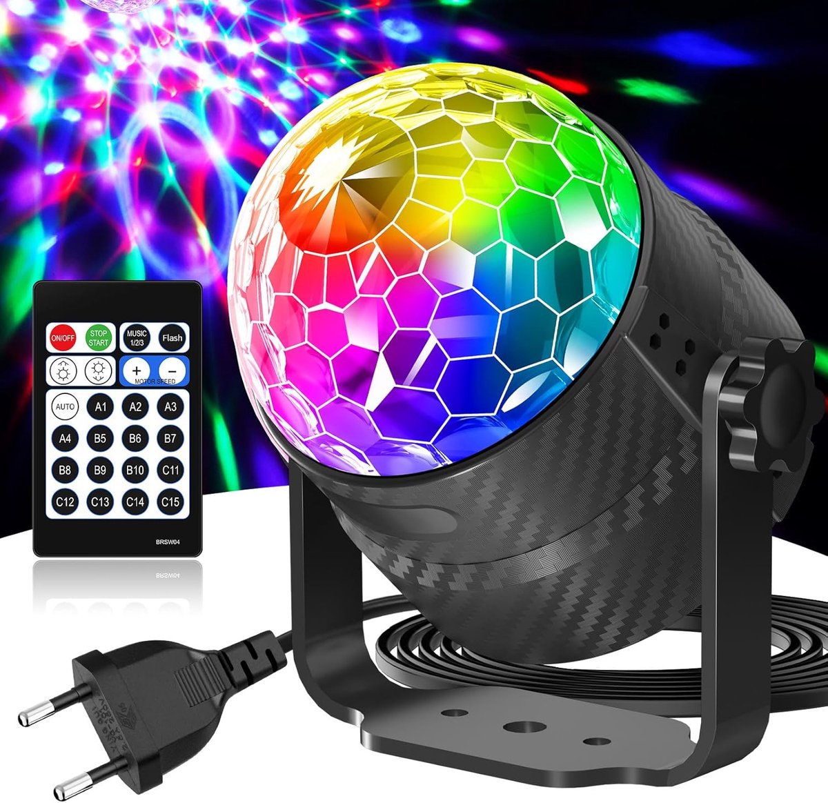360° roterende muziekgestuurde discolamp, partylicht met
