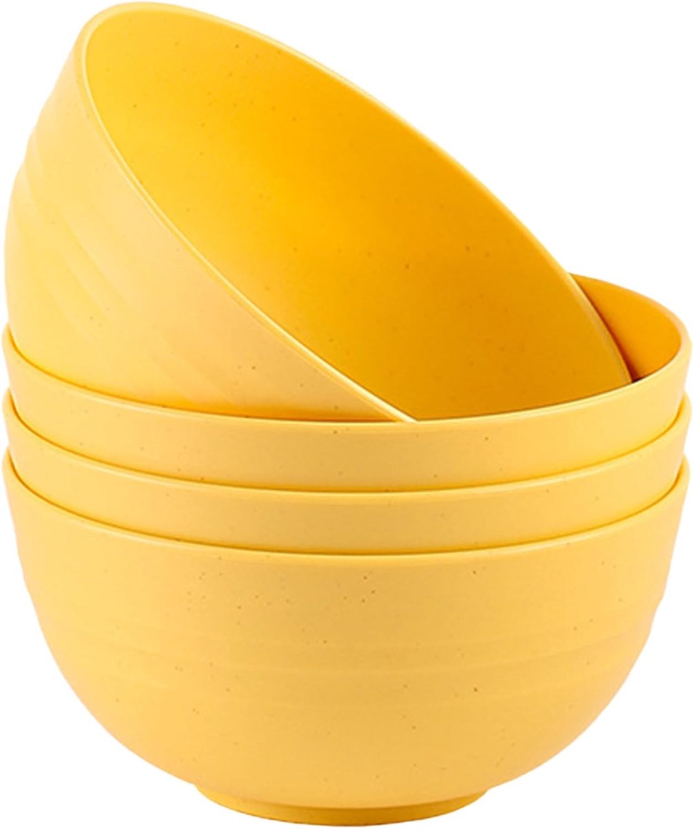 mueslikommen, set van 4, 710 ml plastic slakommen, vaatwasser- en magnetronbestendig, lichte, herbruikbare kom voor rijstnoedelsoep, snack, salade, fruit (geel)
