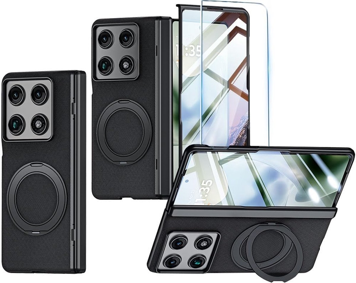 hoes voor Motorola Razr Fold 2026 met draaibare magneetringhouder, displaybescherming en scharnierbescherming, ondersteunt draadloos opladen, slanke, schokbestendige luxe hoes voor Moto Razr