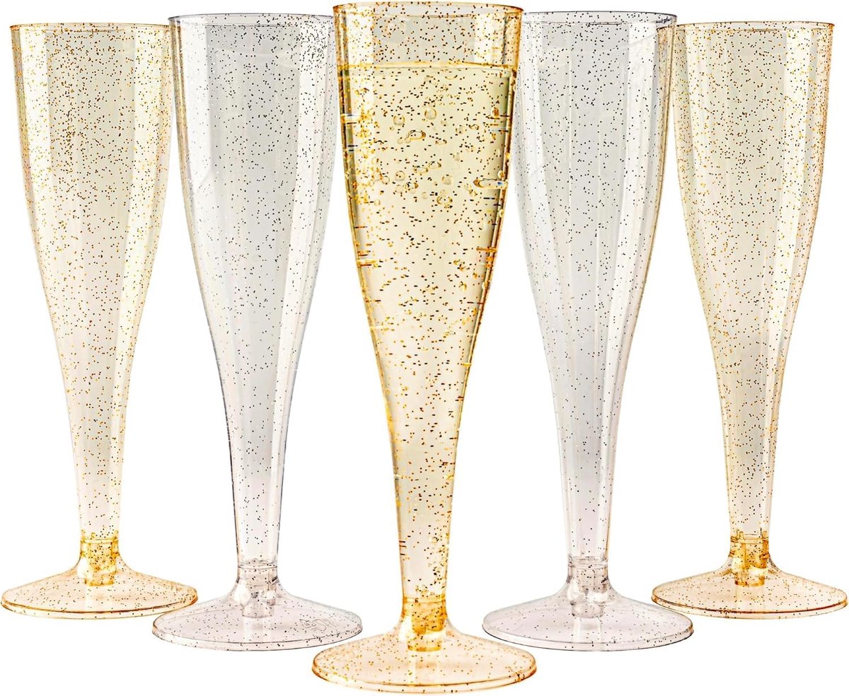 Champagneglazen med Gouden en Zilveren Glitter voor Bruiloften