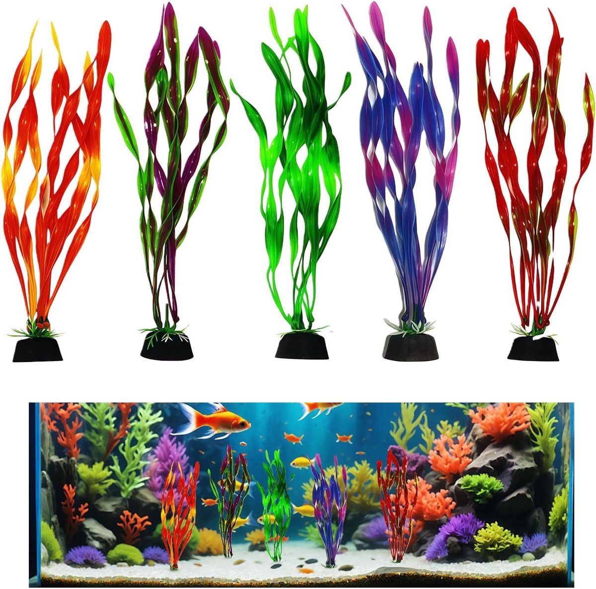 10 stuks aquariumdecoratieset, zeewier, holte en verstopplaats met