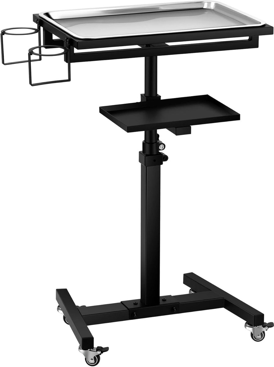 Roestvrijstalen Tattoo Tray met Wielen Trolley Instelbare Hoogte