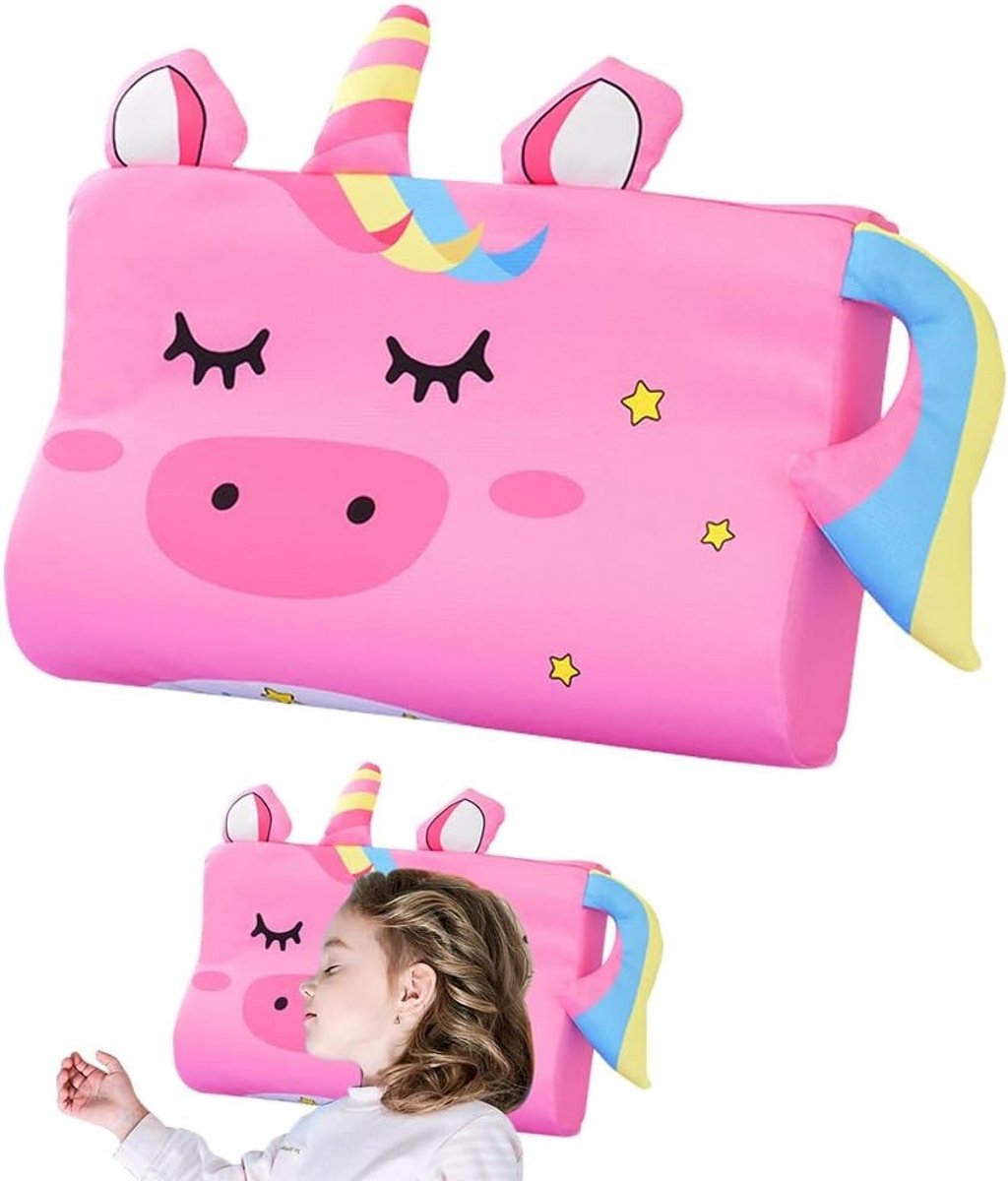 Ergonomisch Kinderen Kussen 45 x 27 cm, Ademend Traagschuim Dierenkussen voor Zachte Dromen met Eenhoorn Design