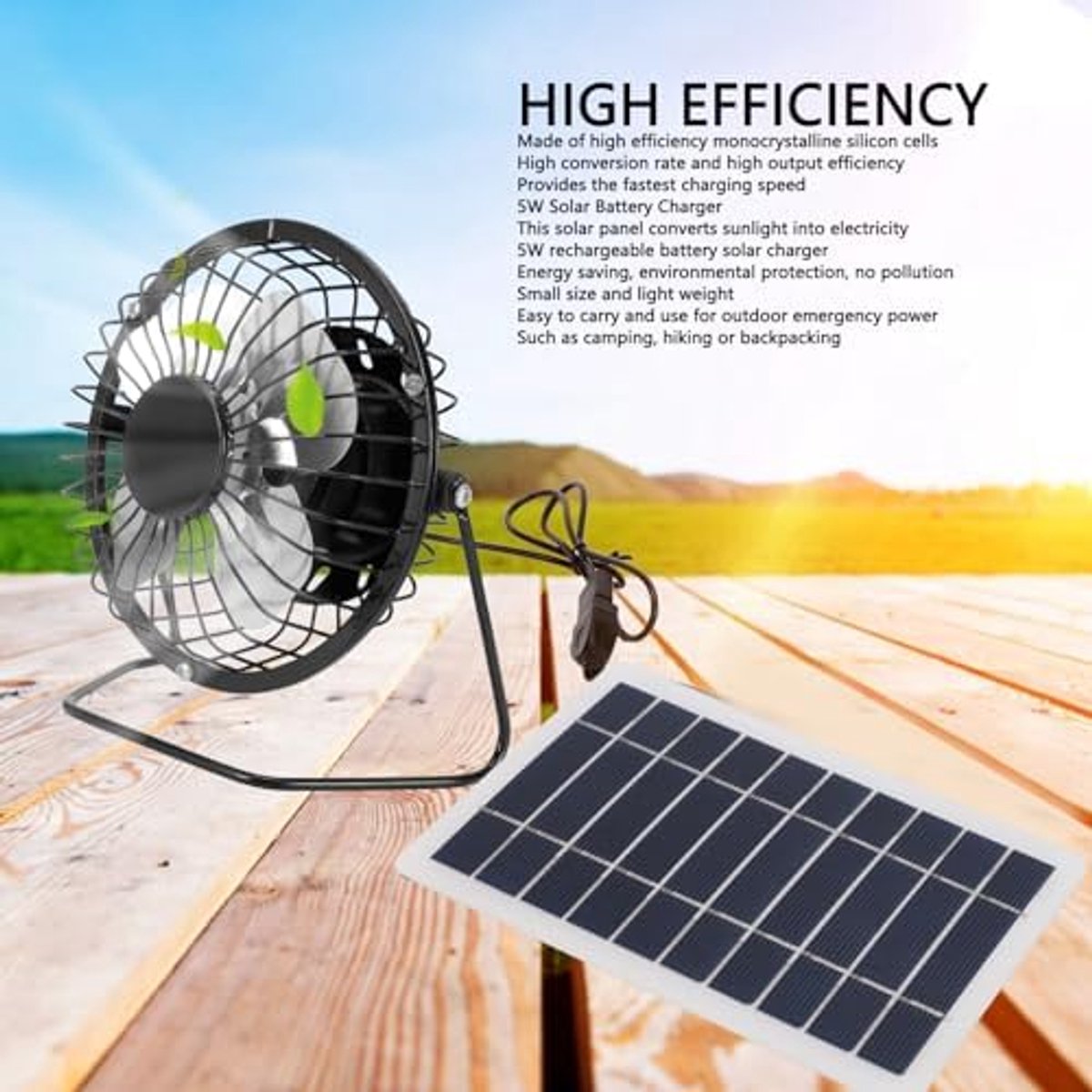 SnelShoppen - 5W USB Zonnepaneel, Hoge Efficiëntie Zonnecharger, Waterdicht en Valbestendig Ontwerp, Voor Buitensport, Kamperen, Wandelen en Mobiele T