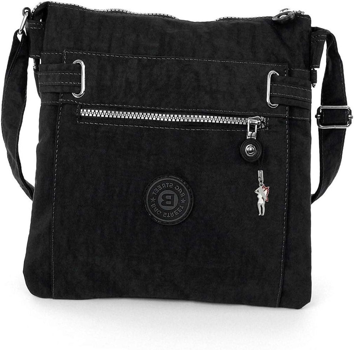 Sporty Dames Schoudertas - Handtas Nylon Tas - Dagelijks Gebruik - Kreukel Nylon Materiaal - Medium - Zwart