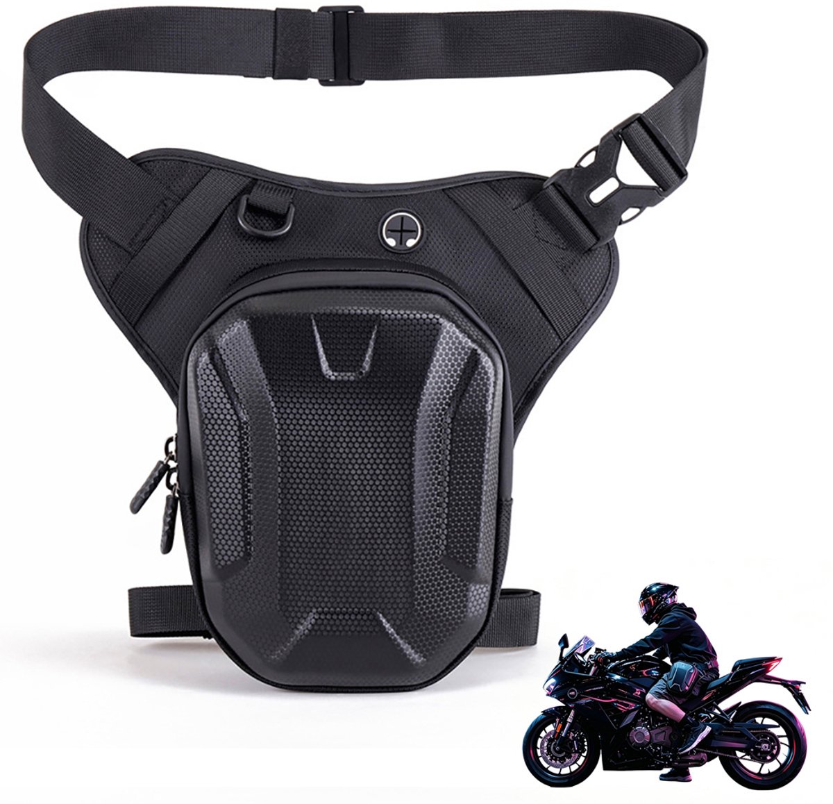 Motorbeentas - Sportieve schoudertas - Motorheuptas - Harde motortas - Waterdicht - 2 liter - 27,8*25*8,5 cm - Motorreisuitrusting - Zwart