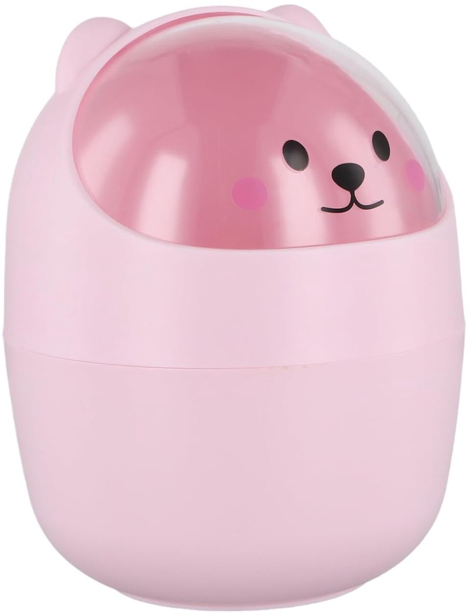 SnelShoppen - Desk Basket Mini Prullenbak voor Bureau, Lichtgewicht Plastic Tafelscheiding met Deksel, Verwijderbare Pennenhouder, Schattig Ontwerp (R
