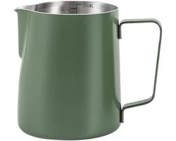 Een roestvrijstalen melkschuimer van 350 ml Geschikt voor interne maatverdeling, spitse schenktuit en koffieaccessoires (groen).