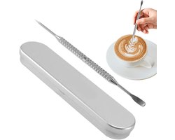 Latte Art Pen - Koffie Decoratie Pen - Koffie Versieren - Dubbelzijdig Ontwerp - 15 cm - Zilverkleurig