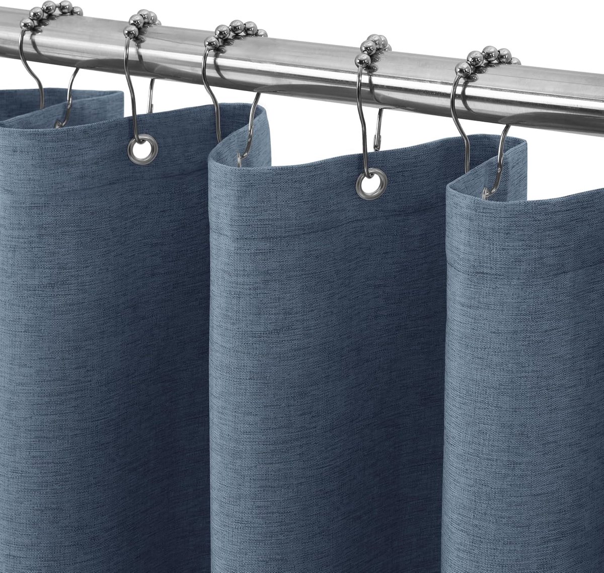 SnelShoppen - Douchegordijn Linnen Structuur Waterdicht met Metalen Ringen - Anti-Schimmel Textiel Badkamer Gordijn Zwaar - 92x182cm (Marineblauw)