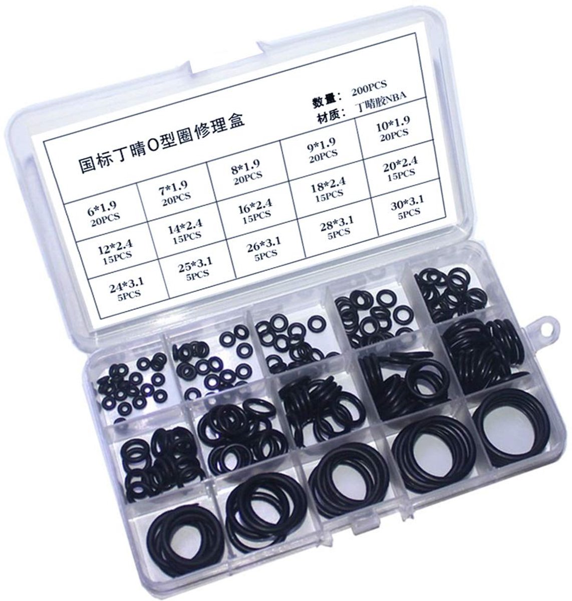 SnelShoppen - 200 Stuks 15 Maten Rubber O-Ringen - Zwarte Nitril Ringen voor Keukenkranen, Wasmachines, Mengkranen en Sanitair - Spacer Ring Kit voor