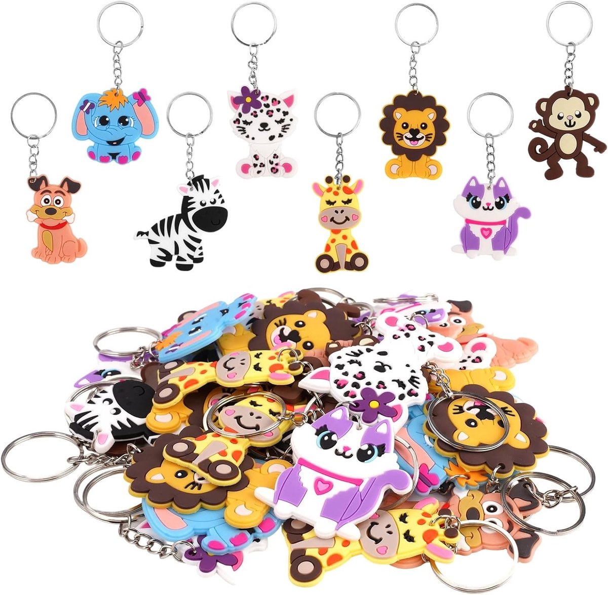 Sleutelhangers met 32 Stuks Kinderen Siliconen Dieren, Perfect voor Kinderfeestjes, Bedankjes en Zakvullers