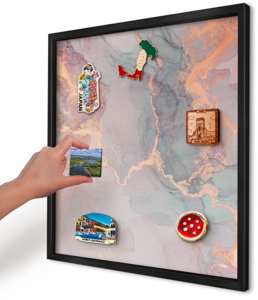 Artprintcave Beige Magneetbord mit Zwart Frame - 50x50 cm - Kleurrijke Abstractie Magnetische Organizer - Abstract Magneet Bord mit Frame - Abstractie