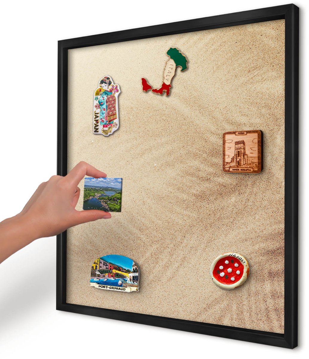 Artprintcave Beige Magneetbord mit Zwart Frame - 50x50 cm - Zandbladeren Bord Voor Magneten - Minimalist Magneetbord Voor Keuken - Natuur
