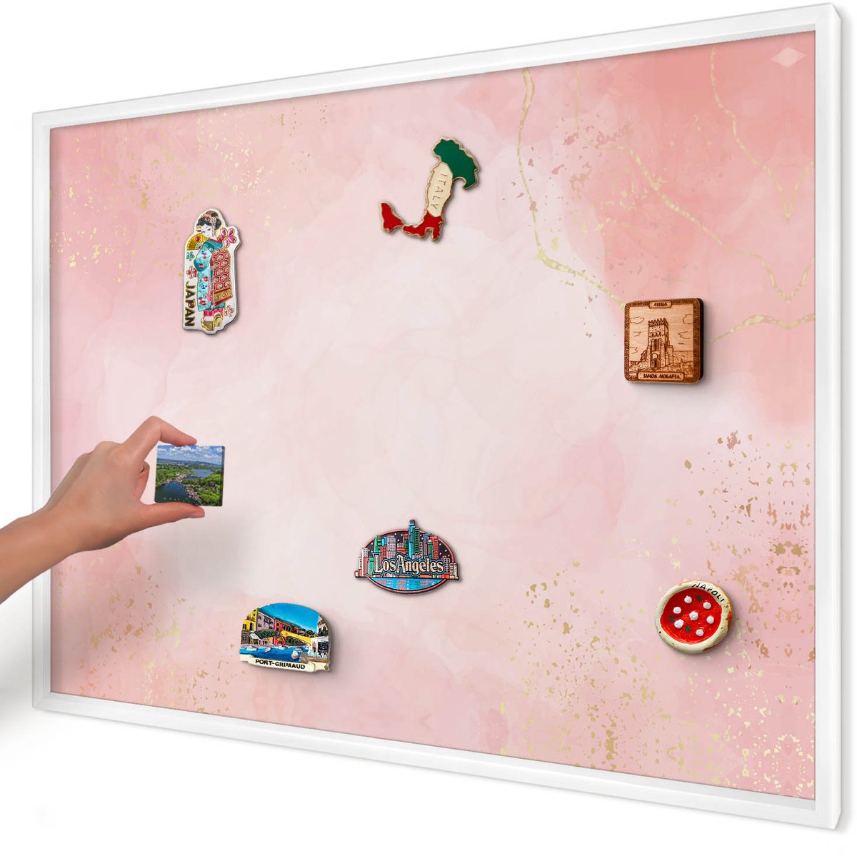 Artprintcave Roze Magneetbord mit Witte Lijst - 100x70 cm - Subtiele Elegantie Magnetische Organizer - Waterverf Magnetisch Bord - Achtergronden En Patronen