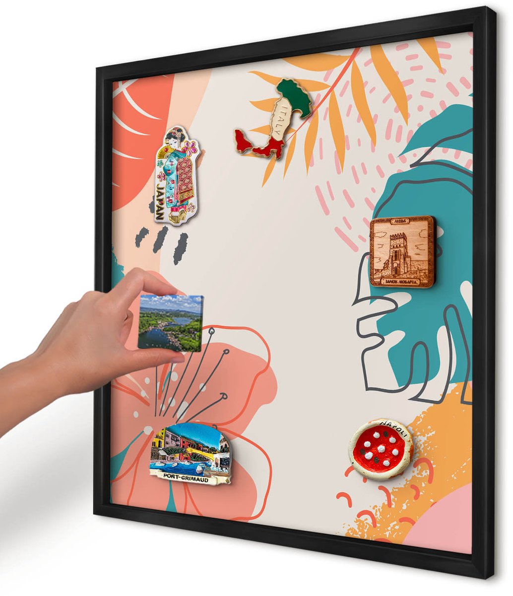Artprintcave Romig Magneetbord mit Zwart Frame - 50x50 cm - Moderne Natuur Notitiebord - Abstract Magneetbord Voor Foto's - Bloemen En Planten