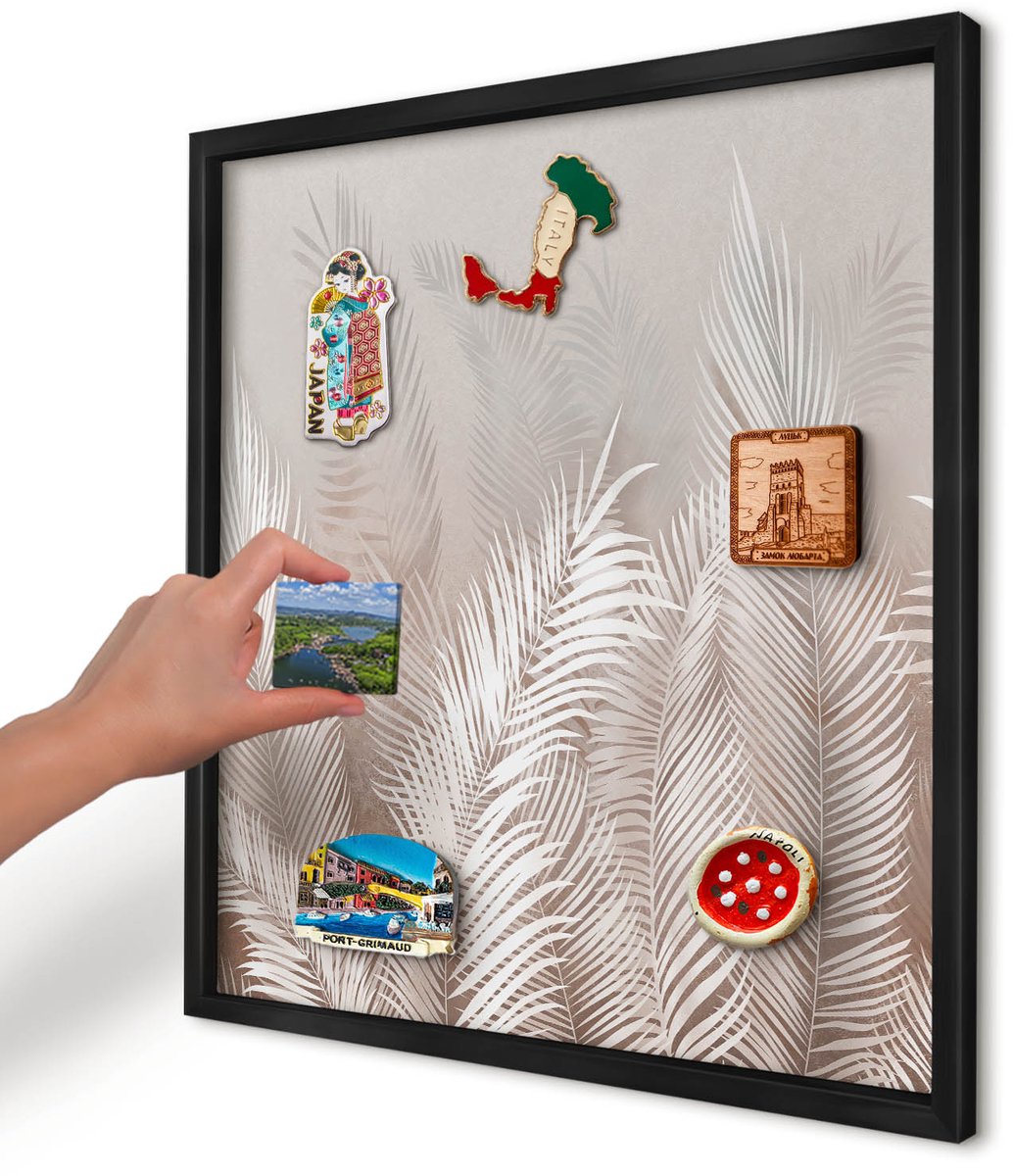 Artprintcave Beige Magneetbord mit Zwart Frame - 50x50 cm - Bladeren Van De Natuur Magnetisch Bord Voor Magneten - Minimalist Notitiebord - Bloemen En Planten