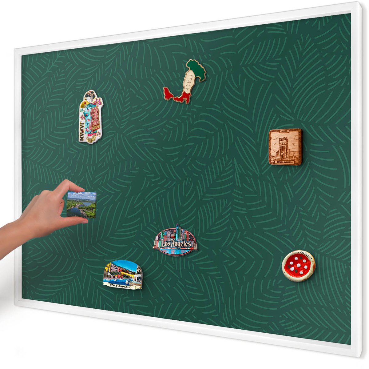 Artprintcave Groente Magneetbord mit Witte Lijst - 100x70 cm - Groene Bladeren Magnetisch Bord Voor Magneten - Modern Notitiebord - Achtergronden En Patronen