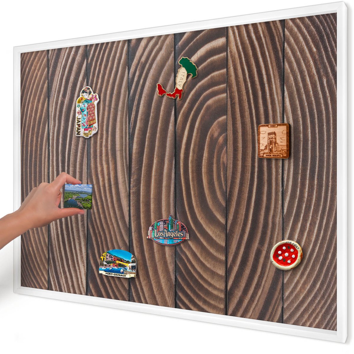 Artprintcave Bruin Magneetbord mit Witte Lijst - 100x70 cm - Houtstructuur Bord Voor Magneten - Rustiek Notitiebord - Texturen