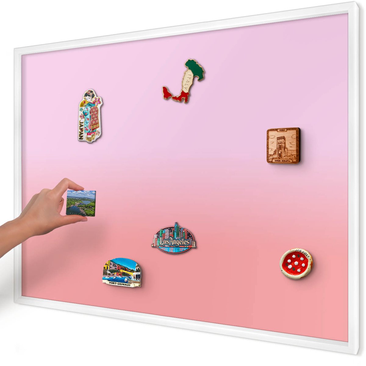 Artprintcave Roze Magneetbord mit Witte Lijst - 100x70 cm - Zachte Helling Wandbord Magnetisch - Minimalist Magnetisch Bord Voor Magneten - Achtergronden En Patronen