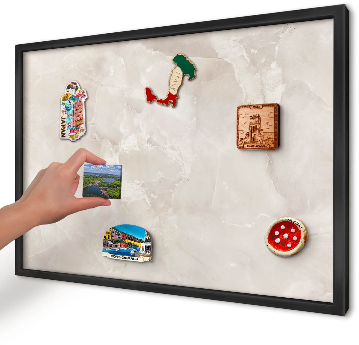 Artprintcave Beige Magneetbord mit Zwart Frame - 60x40 cm - Beige Marmer Magnetisch Bord Voor Magneten - Minimalist Wandbord Magnetisch - Texturen