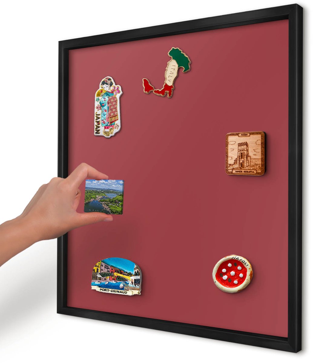 Artprintcave Bordeaux Magneetbord mit Zwart Frame - 50x50 cm - Bordeauxrode Kleur Bord Voor Magneten - Minimalist Memobord Keuken - Achtergronden En Patronen