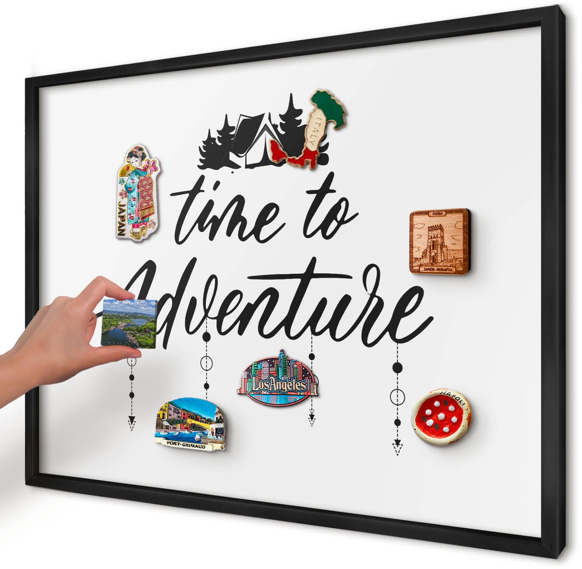 Artprintcave Wit Magneetbord mit Zwart Frame - 70x50 cm - Avontuur Wacht. Notitiebord - Minimalist Bord Voor Magneten - Teksten