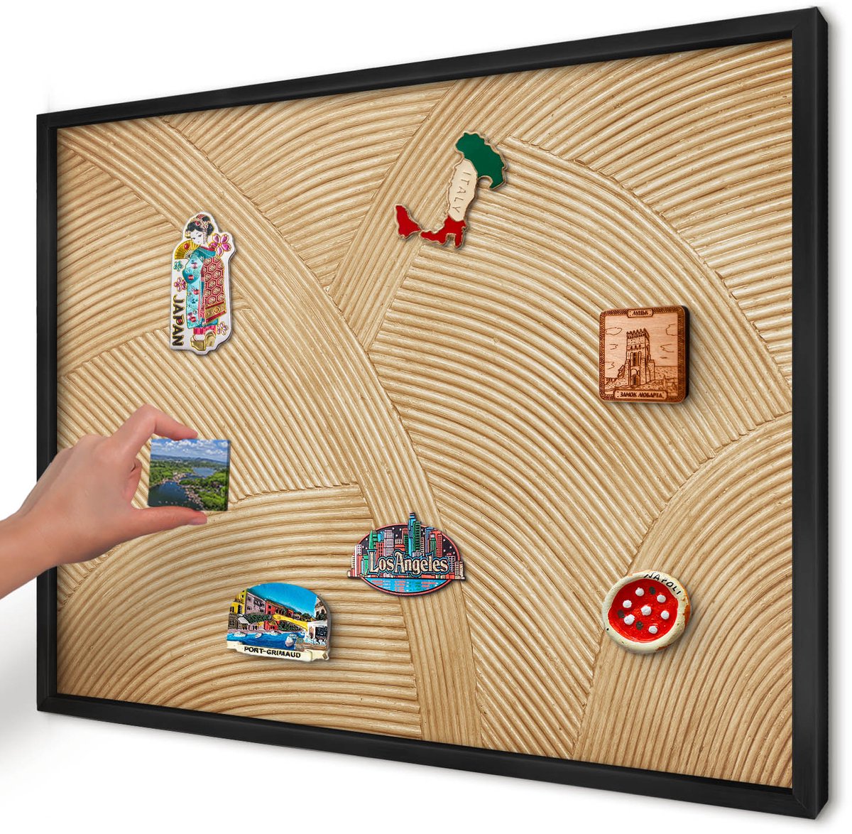 Artprintcave Beige Magneetbord mit Zwart Frame - 70x50 cm - Structurele Lijnen Notitiebord - Minimalist Magnetisch Bord Voor Magneten - Texturen